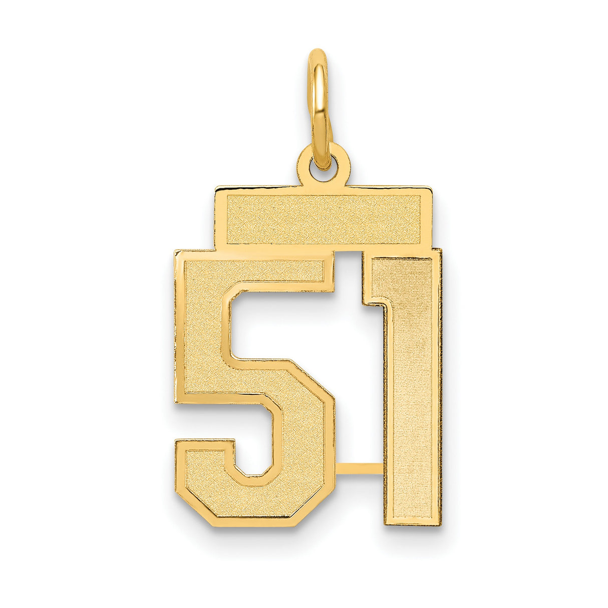 14k Yellow Gold Number 51 Pendant Charm, Bold Sports Jersey Style for Men and Women