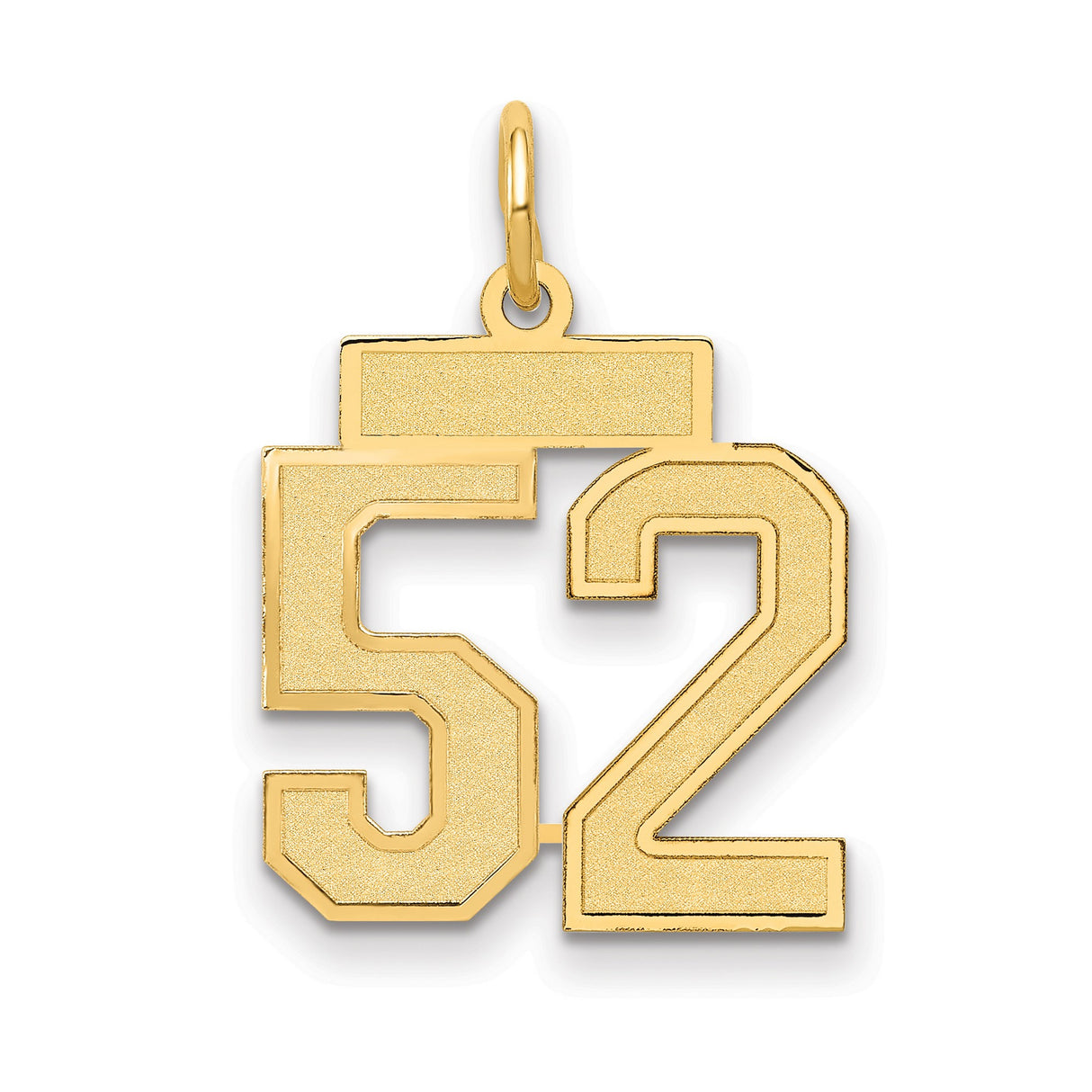 14k Yellow Gold Number 52 Pendant, Bold Athletic Style Sports Charm for Men or Women
