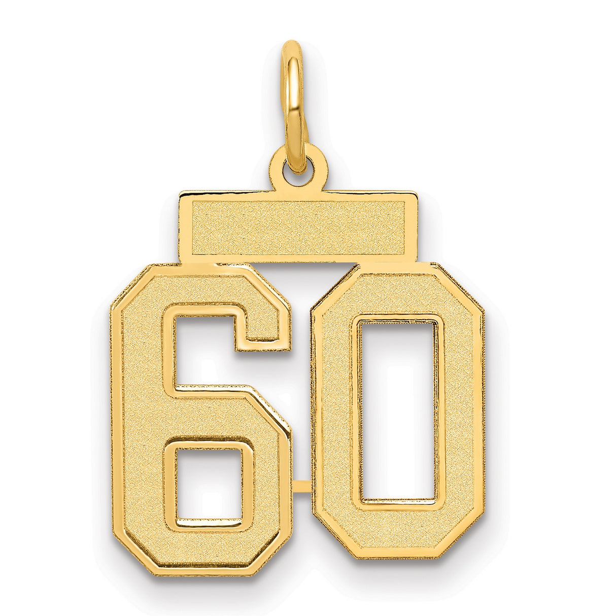 Small Satin Number 60 Charm Pendant in Real 14k Yellow Gold