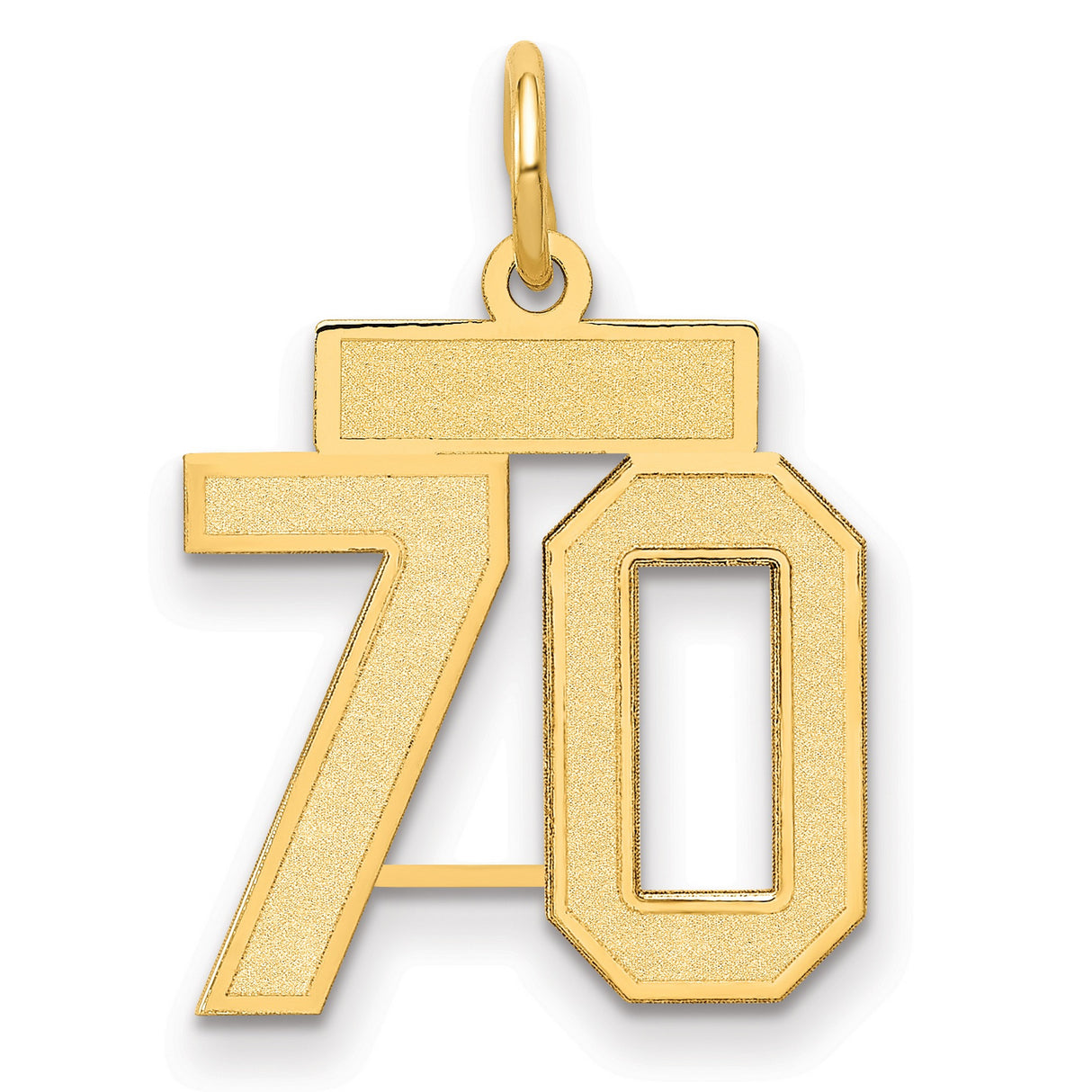 Small Satin Number 70 Charm Pendant in Real 14k Yellow Gold