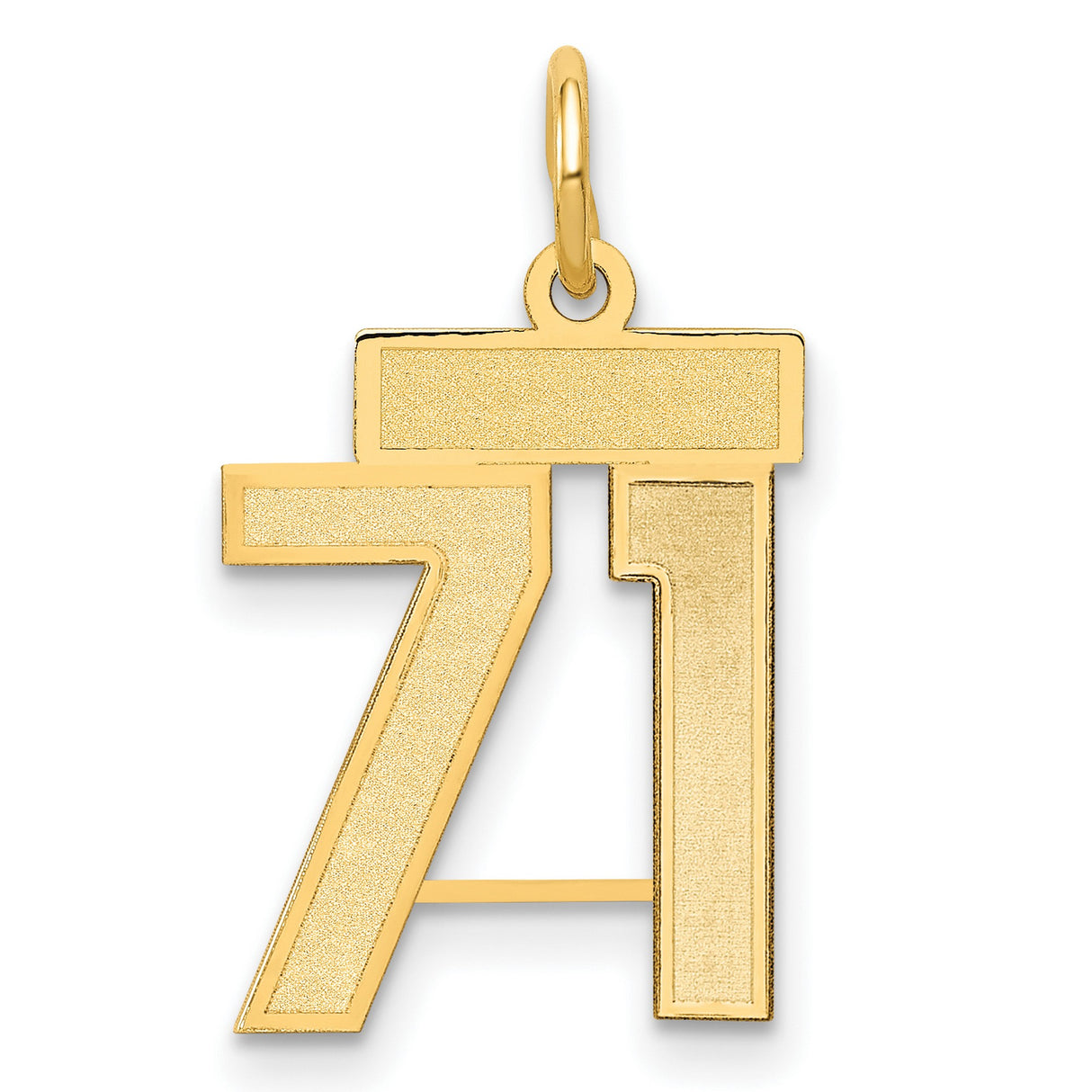 Small Satin Number 71 Charm Pendant in Real 14k Yellow Gold