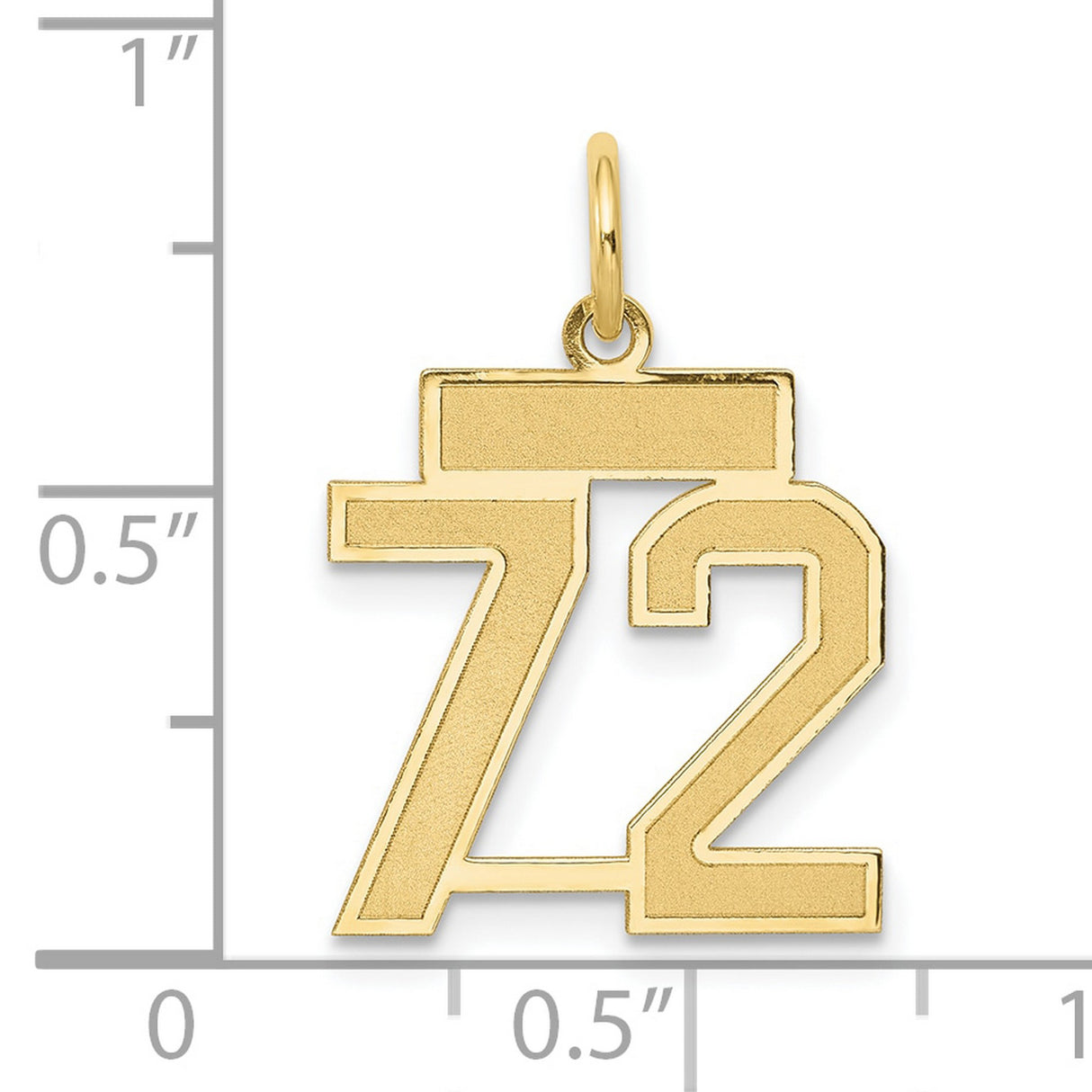 14k Yellow Gold Number 72 Pendant, Bold Block Style Sports Charm for Athletes and Fans