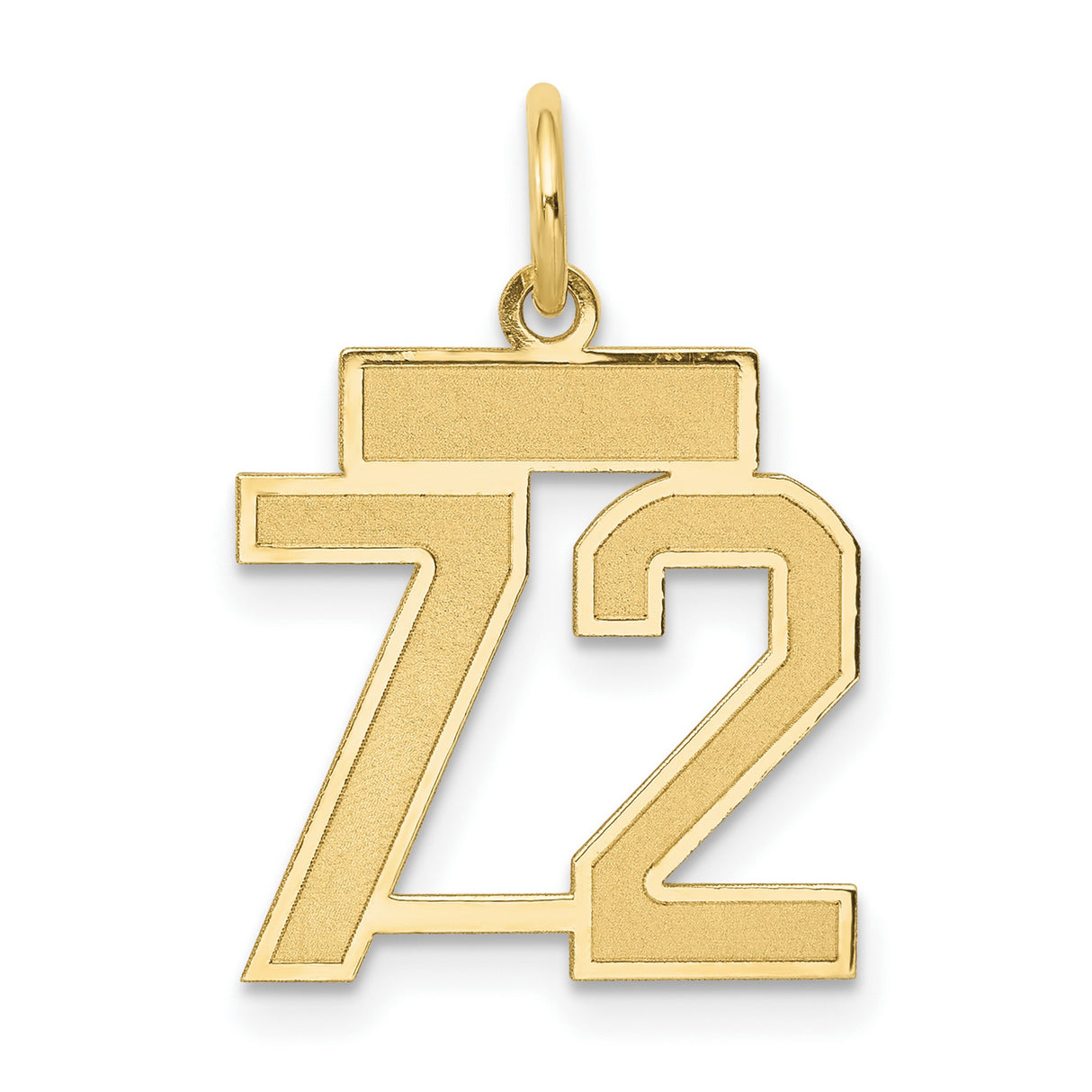 14k Yellow Gold Number 72 Pendant, Bold Block Style Sports Charm for Athletes and Fans