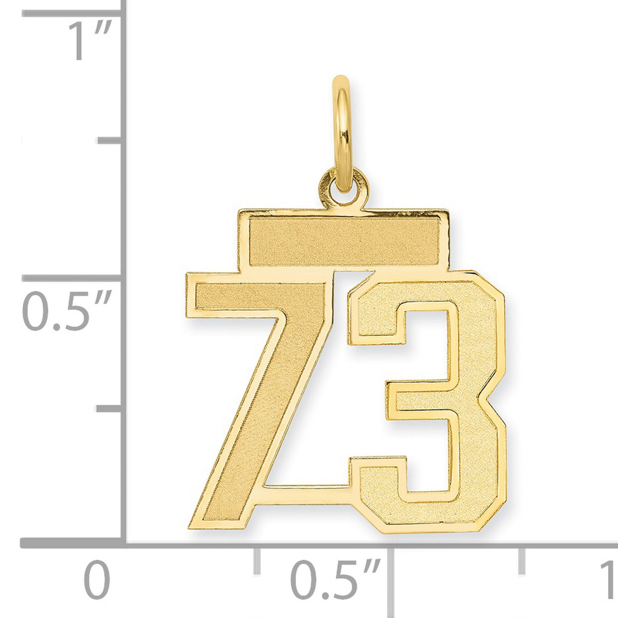 Small Satin Number 73 Charm Pendant in Real 14k Yellow Gold