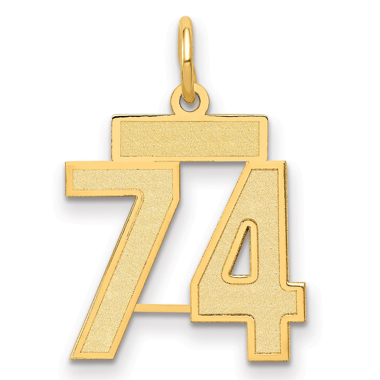 Small Satin Number 74 Charm Pendant in Real 14k Yellow Gold