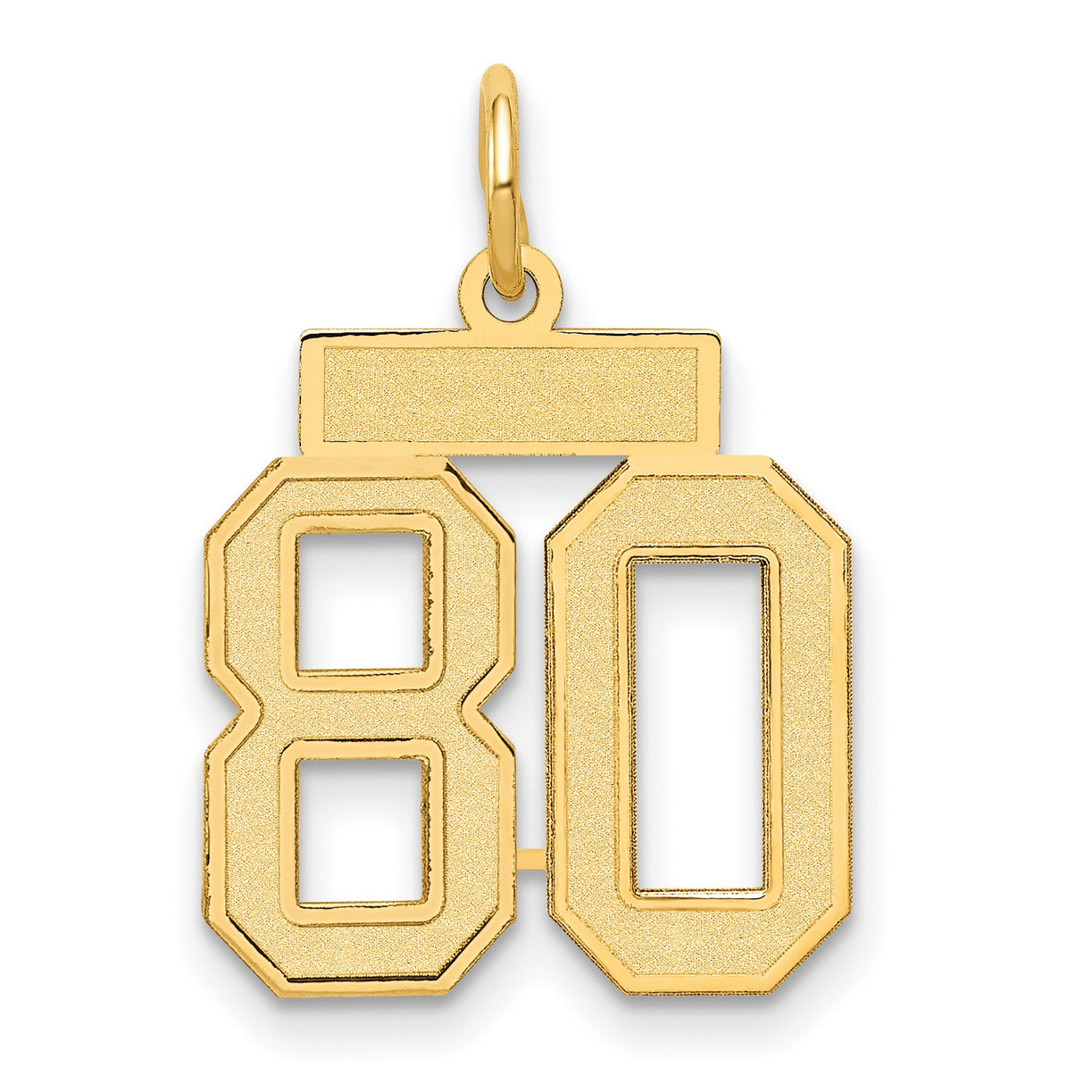 14k Yellow Gold Number 80 Pendant, Textured and Polished Athletic Style Charm