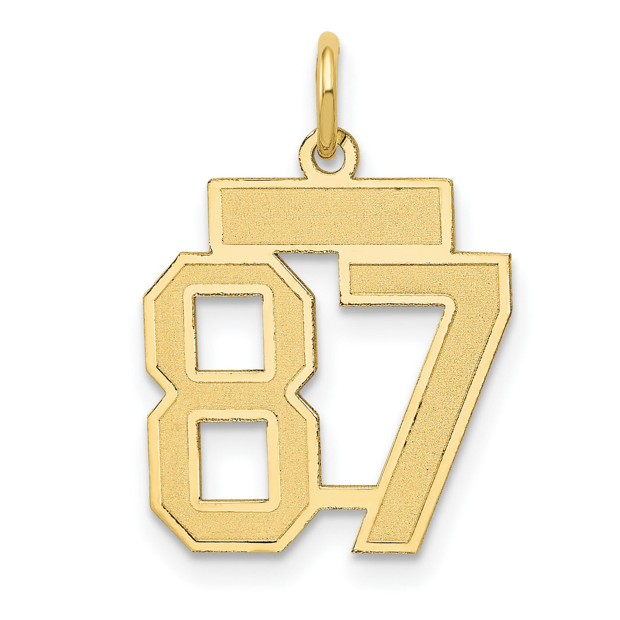 Small Satin Number 87 Charm Pendant in Real 14k Yellow Gold