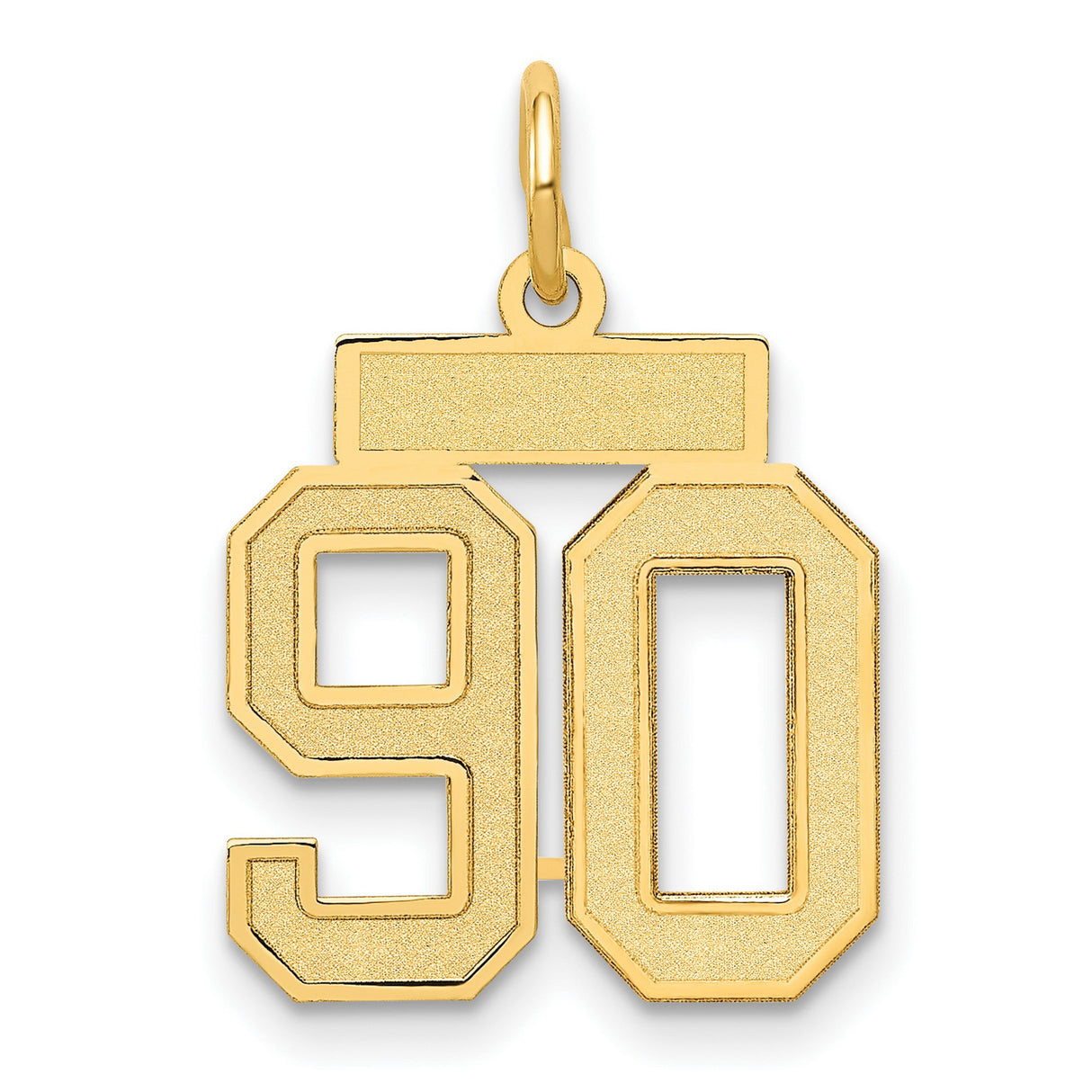 Small Satin Number 90 Charm Pendant in Real 14k Yellow Gold