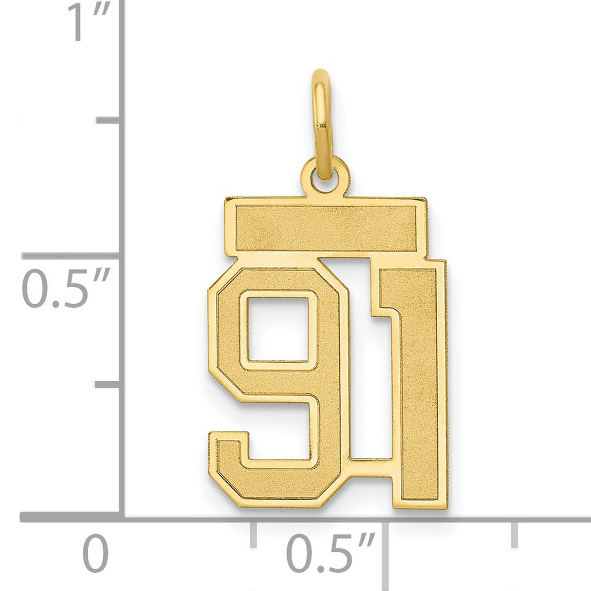 14k Yellow Gold Number 91 Pendant, Bold Block Font Commemorative Charm for Athletes or Milestones