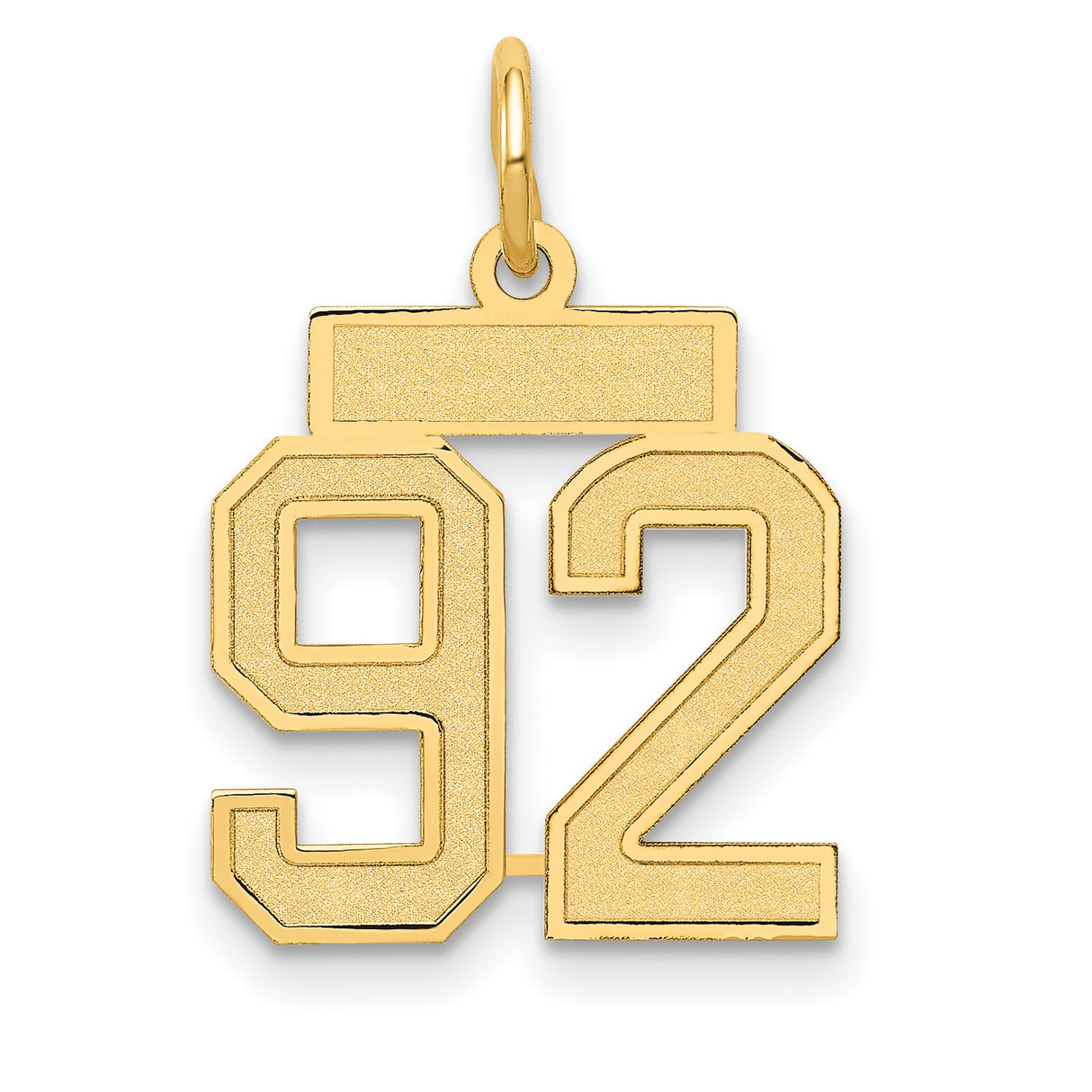Small Satin Number 92 Charm Pendant in Real 14k Yellow Gold