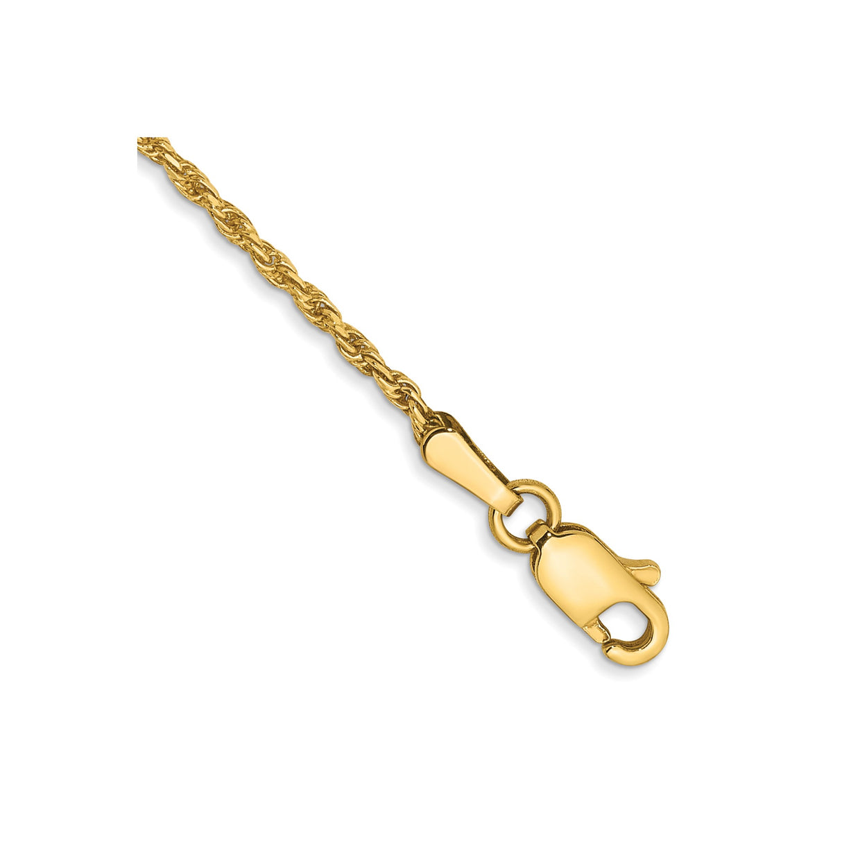 14K Yellow Gold 1.3 mm Rope Chain Bracelet, Polished