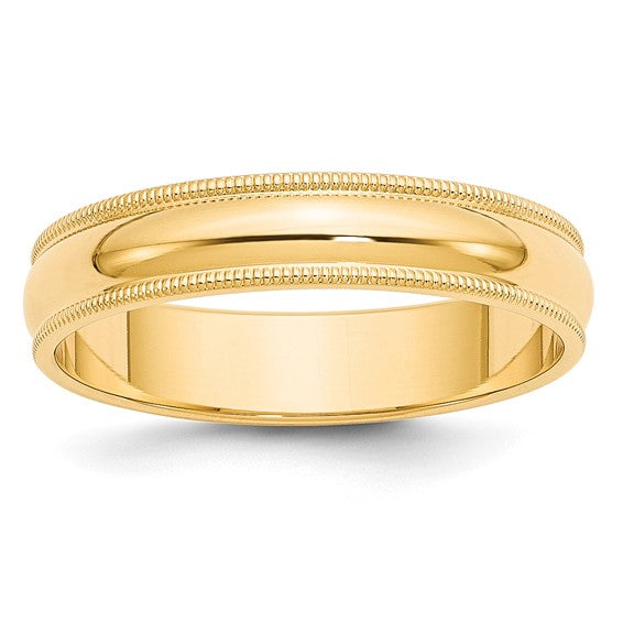 14K Yellow Gold Milgrain Domed Half-Round 5 mm No Stone Wedding Band Finely Crafted