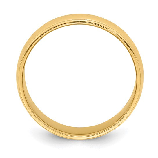 14K Yellow Gold Milgrain Domed Half Round Wedding Band 6mm Solid Wide Ring