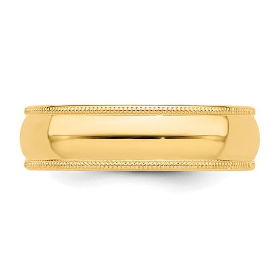 14K Yellow Gold Milgrain Domed Half Round Wedding Band 6mm Solid Wide Ring