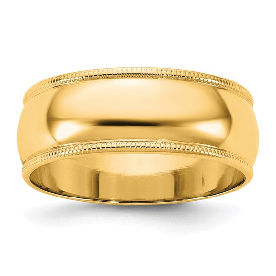 14K Yellow Gold Milgrain Domed Half-Round Solid Comfort-Fit Wedding Band 7mm Wide