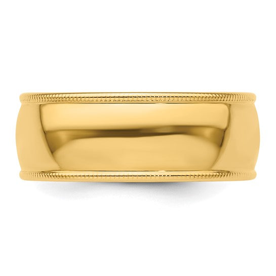 14K Yellow Gold Milgrain Domed Half Round Wedding Band, 8 Mm Wide, Classic