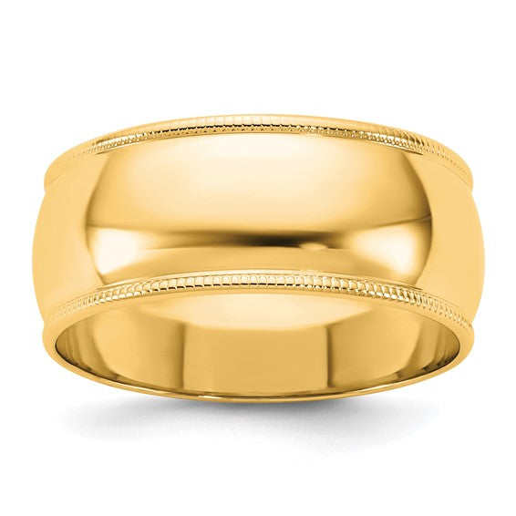 14K Yellow Gold Milgrain Domed Half Round Wedding Band, 8 Mm Wide, Classic