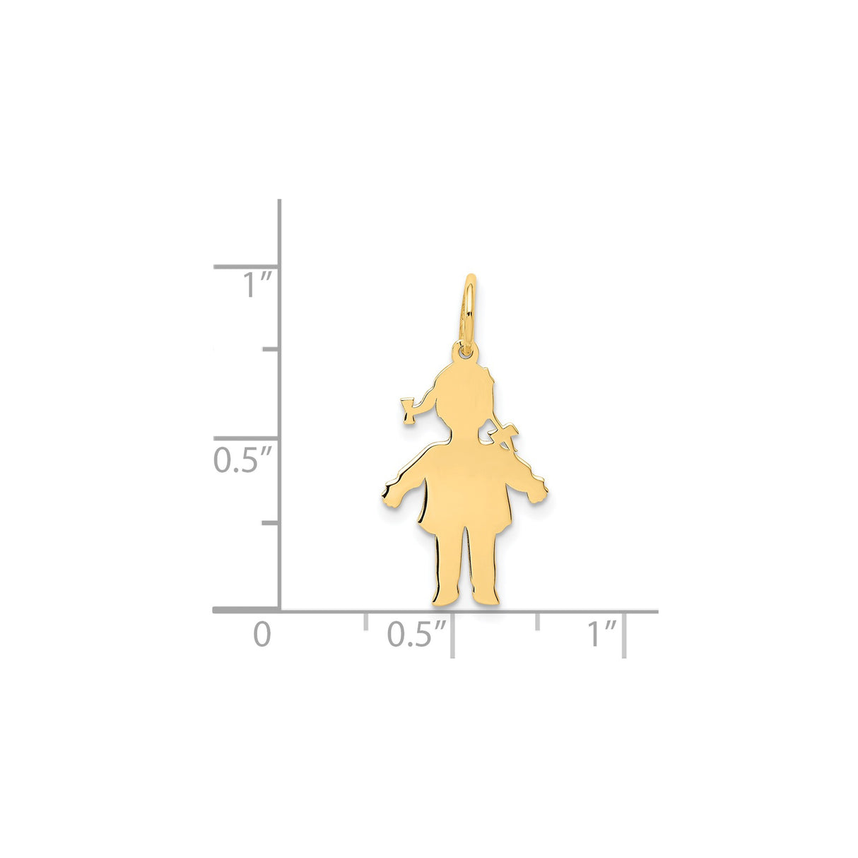 14k Yellow Gold Girl Silhouette Cross Pendant with Pigtails, Christian Faith Charm