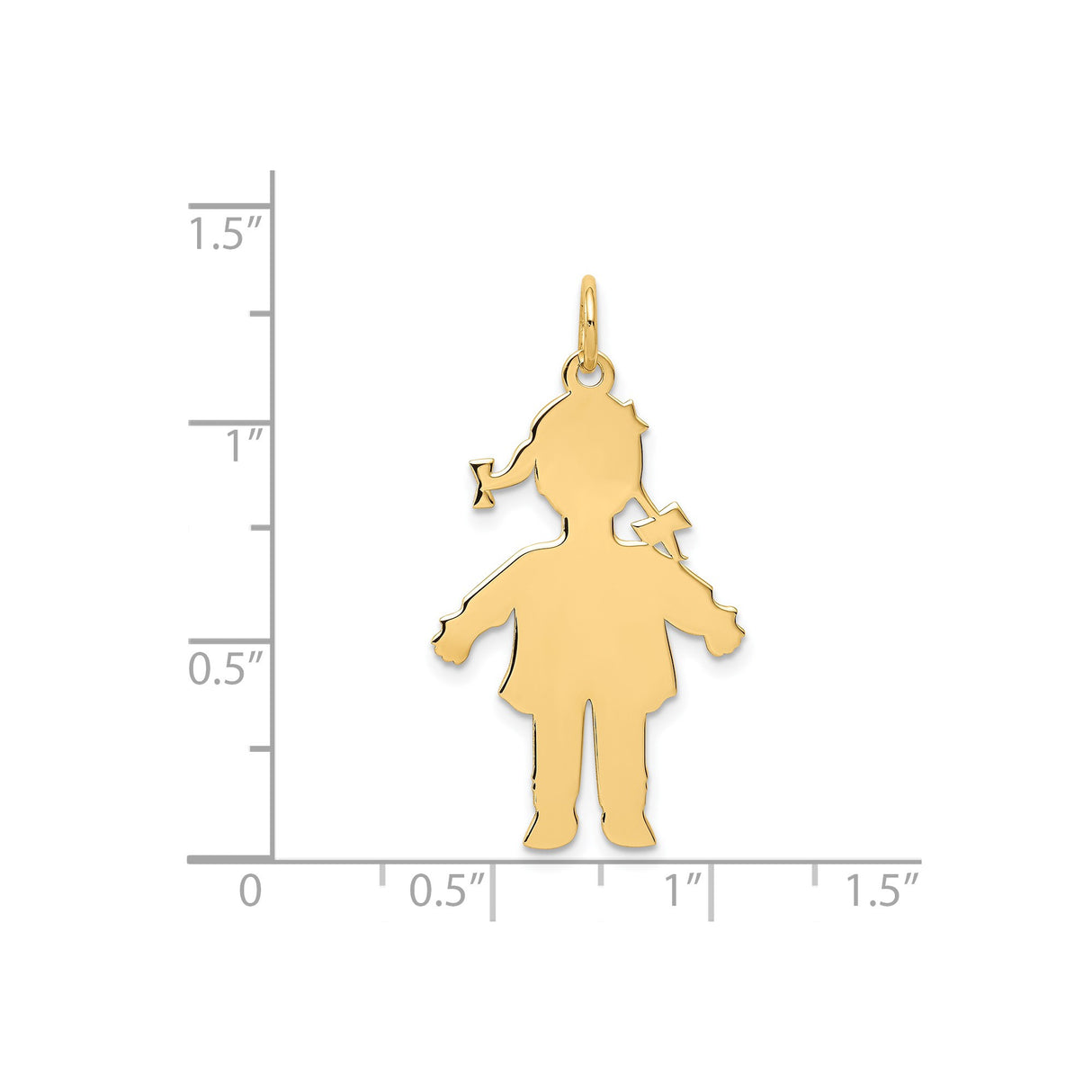 14k Yellow Gold Girl Silhouette Pendant with Pigtails and Small Cross, Christian Charm