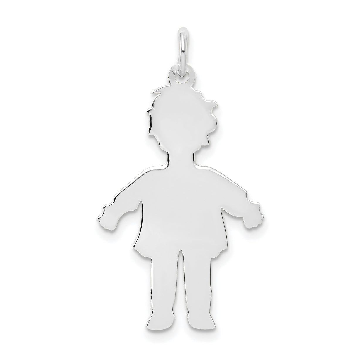 Plain Polished Large Boy Charm Pendant in Real 14k White Gold