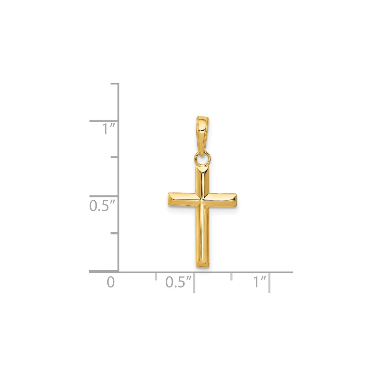 14k Yellow Gold Latin Cross Pendant Charm with Beveled Edge, Unisex Christian Jewelry