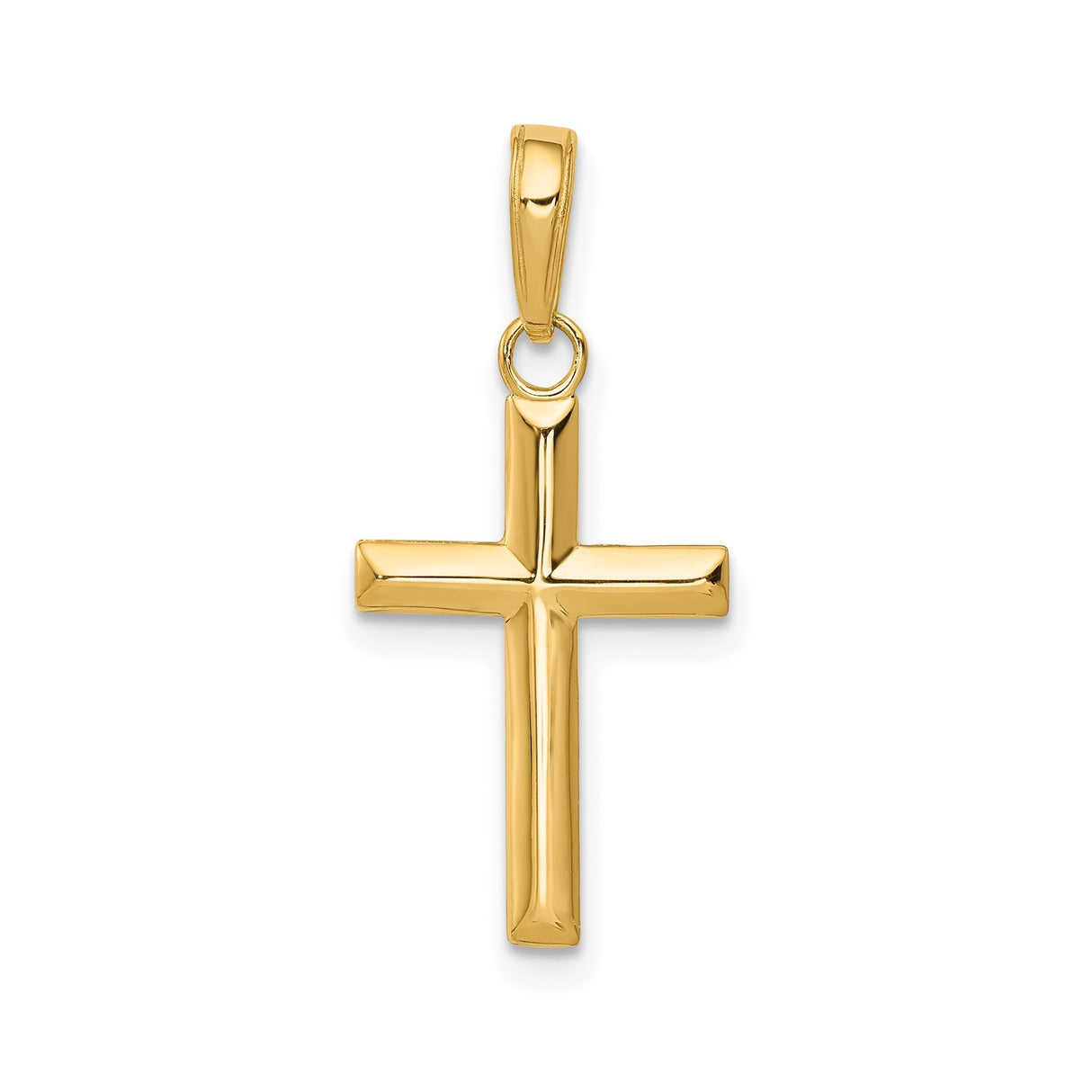 14k Yellow Gold Latin Cross Pendant Charm with Beveled Edge, Unisex Christian Jewelry