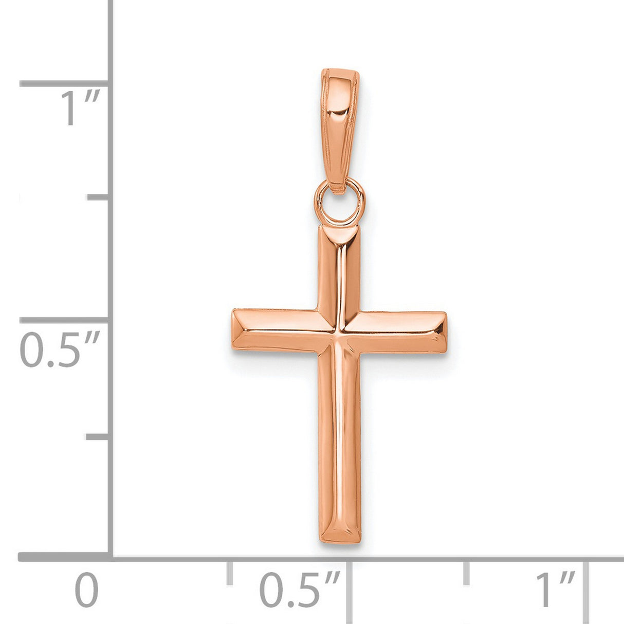 14k Rose Gold Cross Pendant with Beveled Sculptural Design, Minimalist Unisex Charm