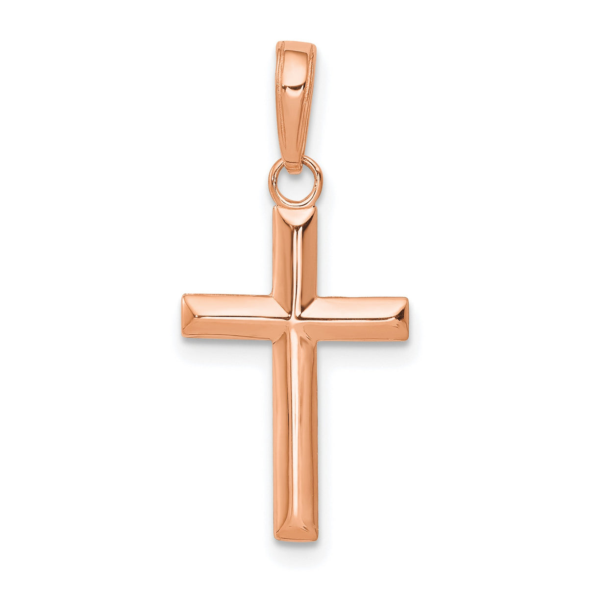 14k Rose Gold Cross Pendant with Beveled Sculptural Design, Minimalist Unisex Charm