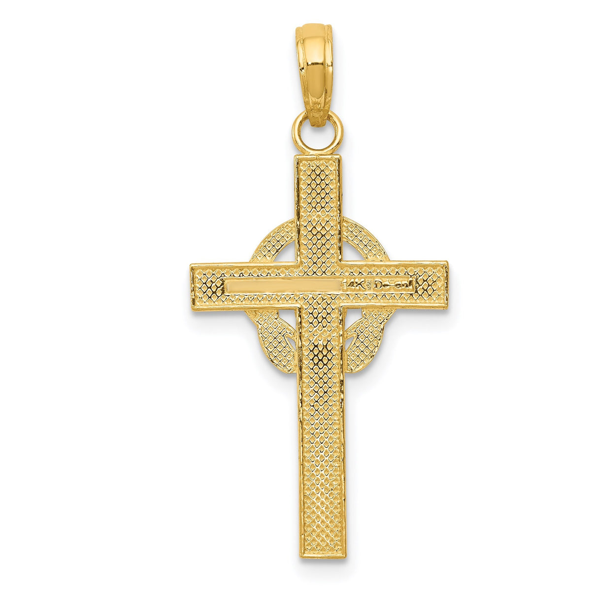 14k Yellow Gold Claddagh Cross Pendant with Satin Finish, Unisex Spiritual Jewelry