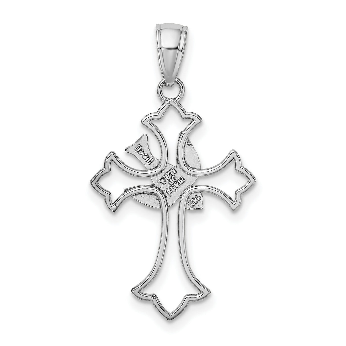 14k White Gold Cross Pendant with Dove and Fleur-de-Lis Design Faith Jewelry