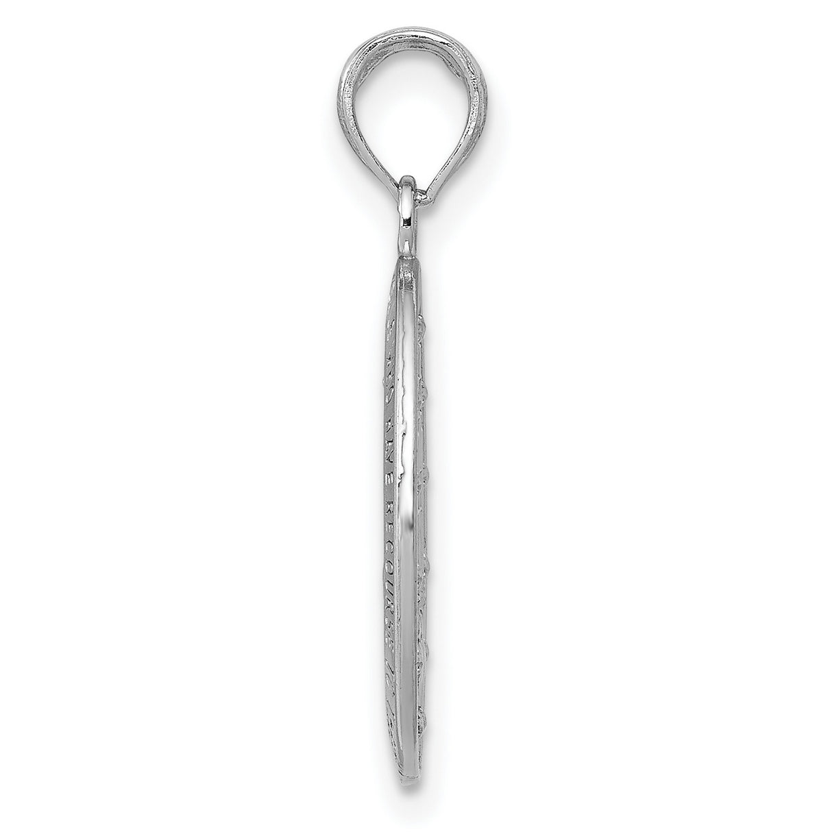 14k White Gold Miraculous Medal Pendant, Virgin Mary Oval Medallion with Inscription