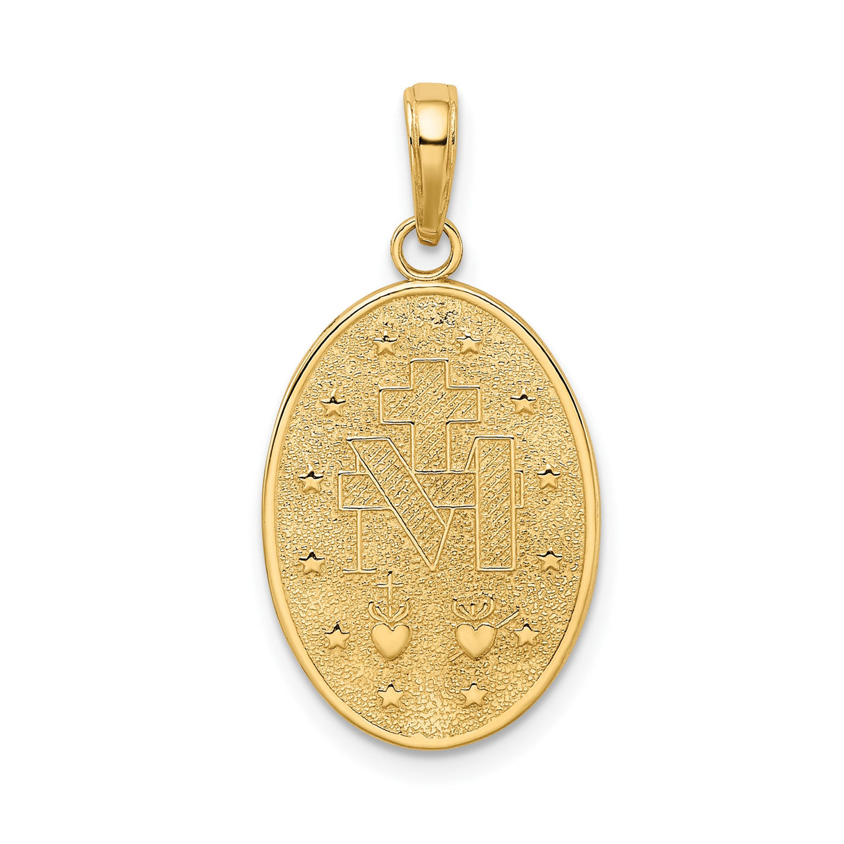 14k Yellow Gold Oval Miraculous Medal Pendant Featuring Virgin Mary and 1830 Inscription