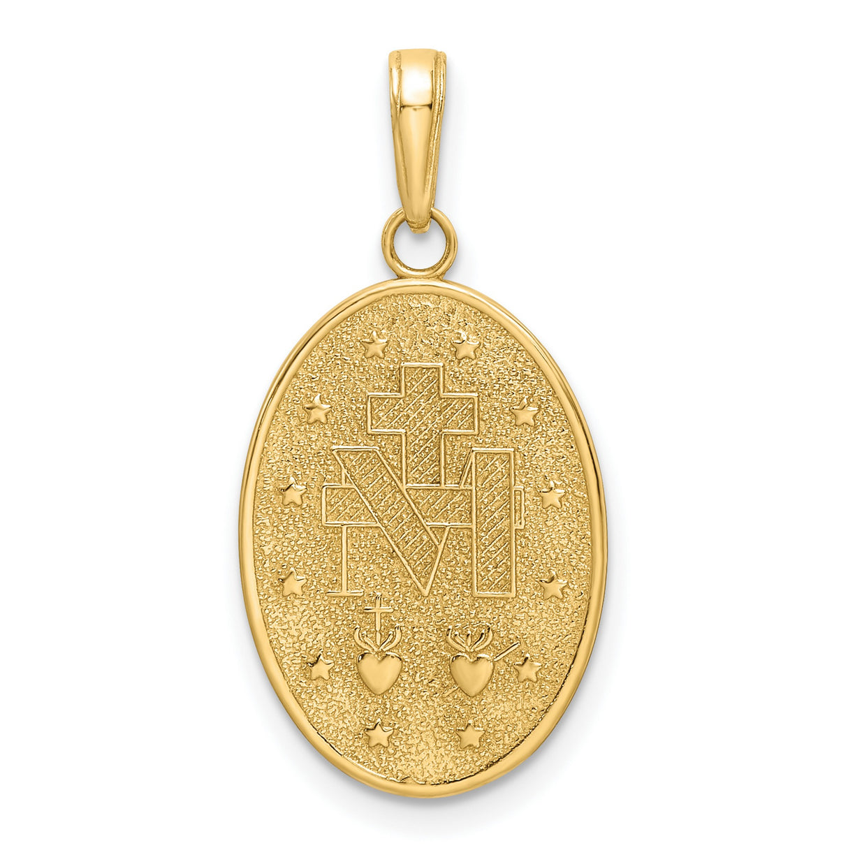 14k Yellow Gold Miraculous Medal Pendant with Red Enamel, Virgin Mary Inscribed 1830