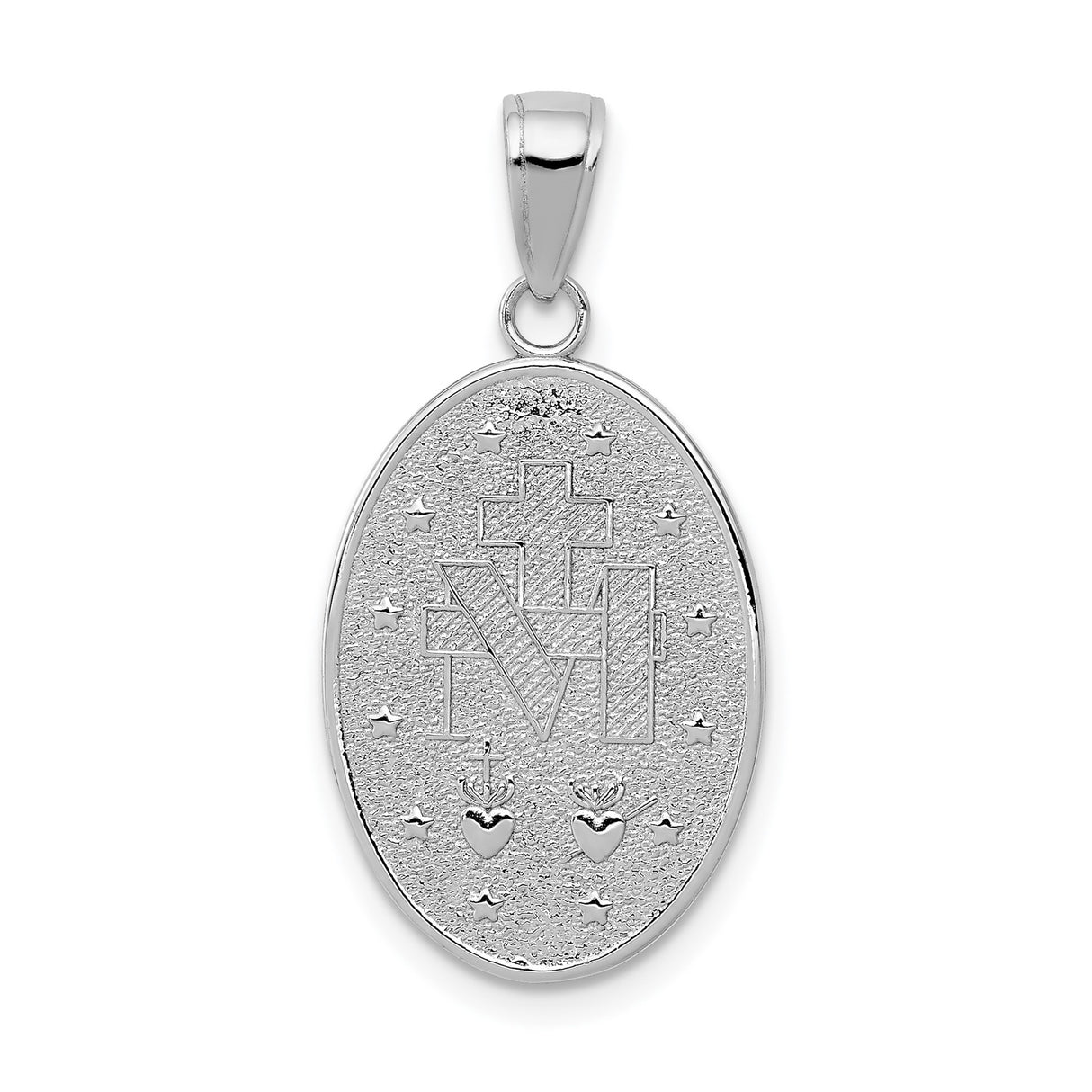 14k White Gold Miraculous Medal Pendant with Virgin Mary Engraving, Catholic Devotional Charm