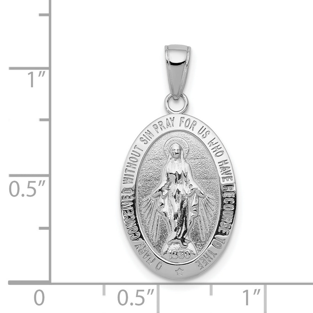 14k White Gold Miraculous Medal Pendant Featuring Virgin Mary and Prayer for Women