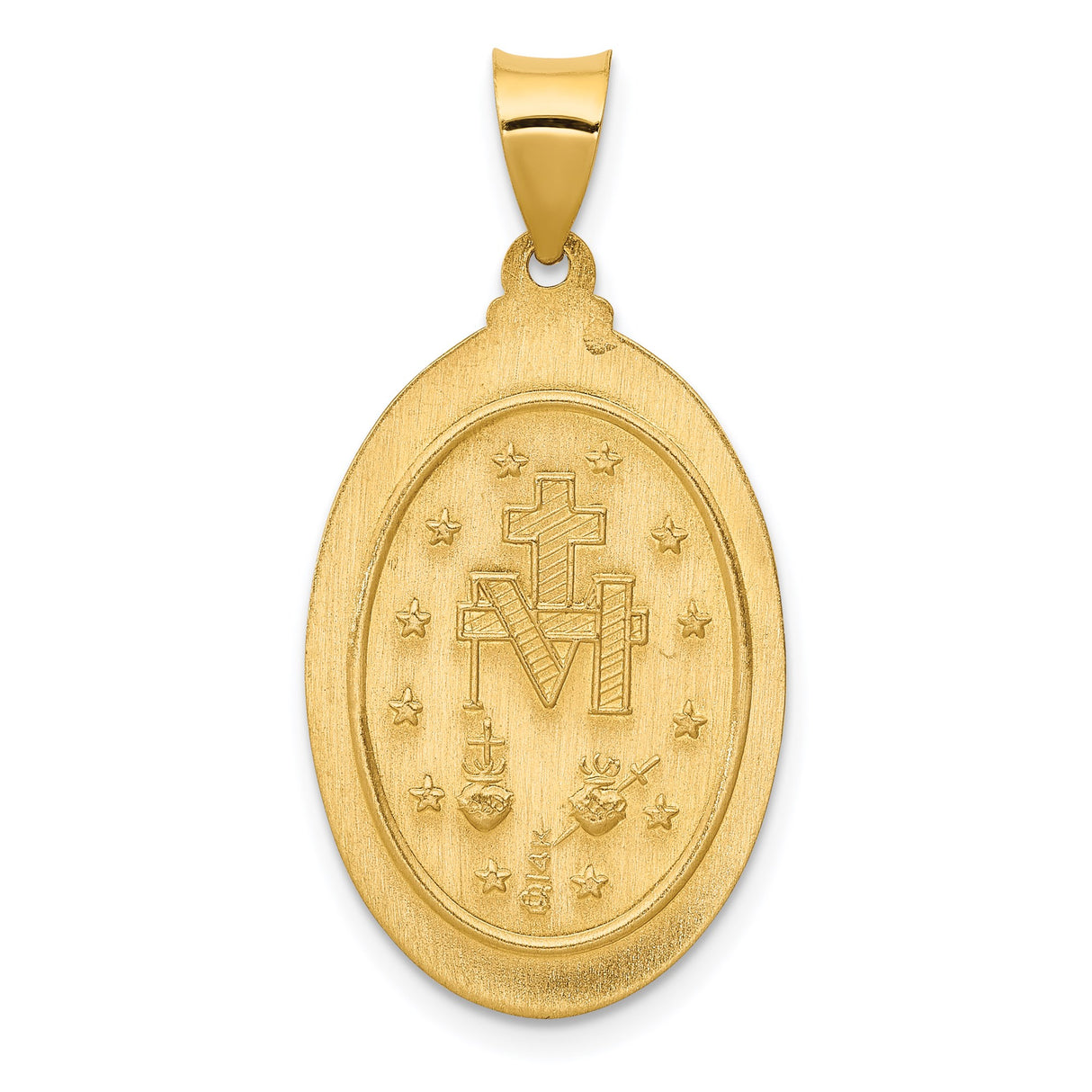 14k Yellow Gold Miraculous Medal Pendant with Virgin Mary Oval Religious Design