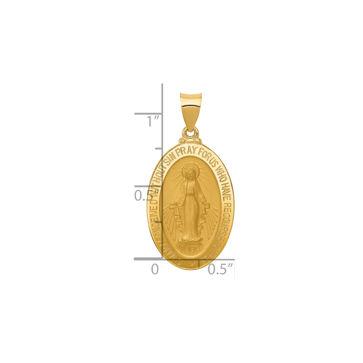 14k Yellow Gold Miraculous Medal Pendant with Virgin Mary Oval Religious Design
