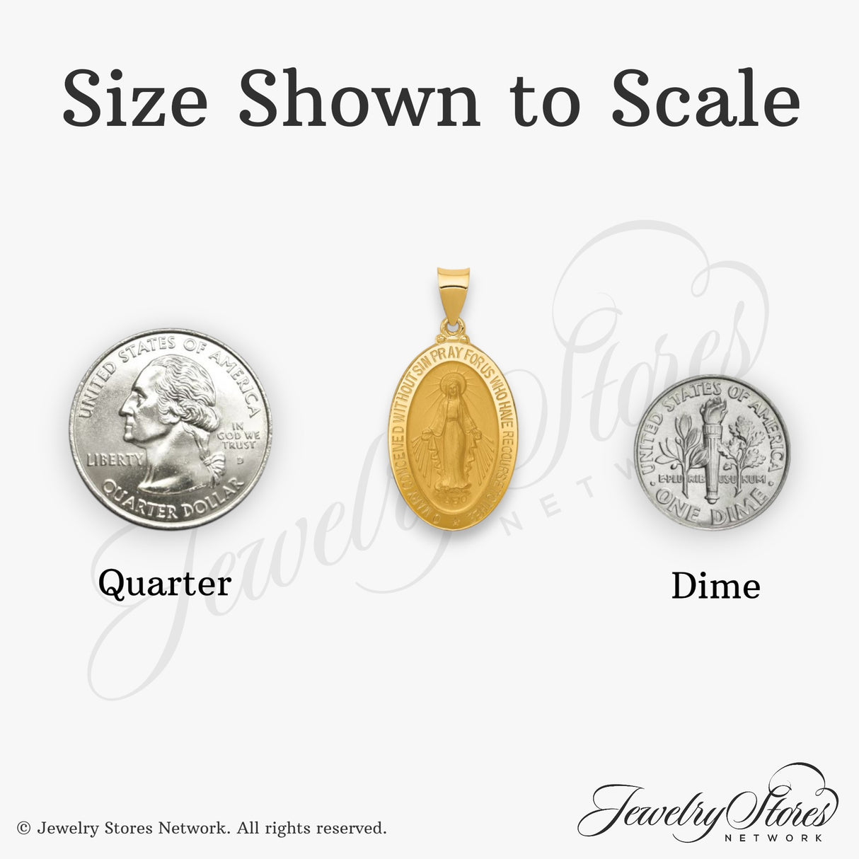 14k Yellow Gold Miraculous Medal Pendant with Virgin Mary Oval Religious Design
