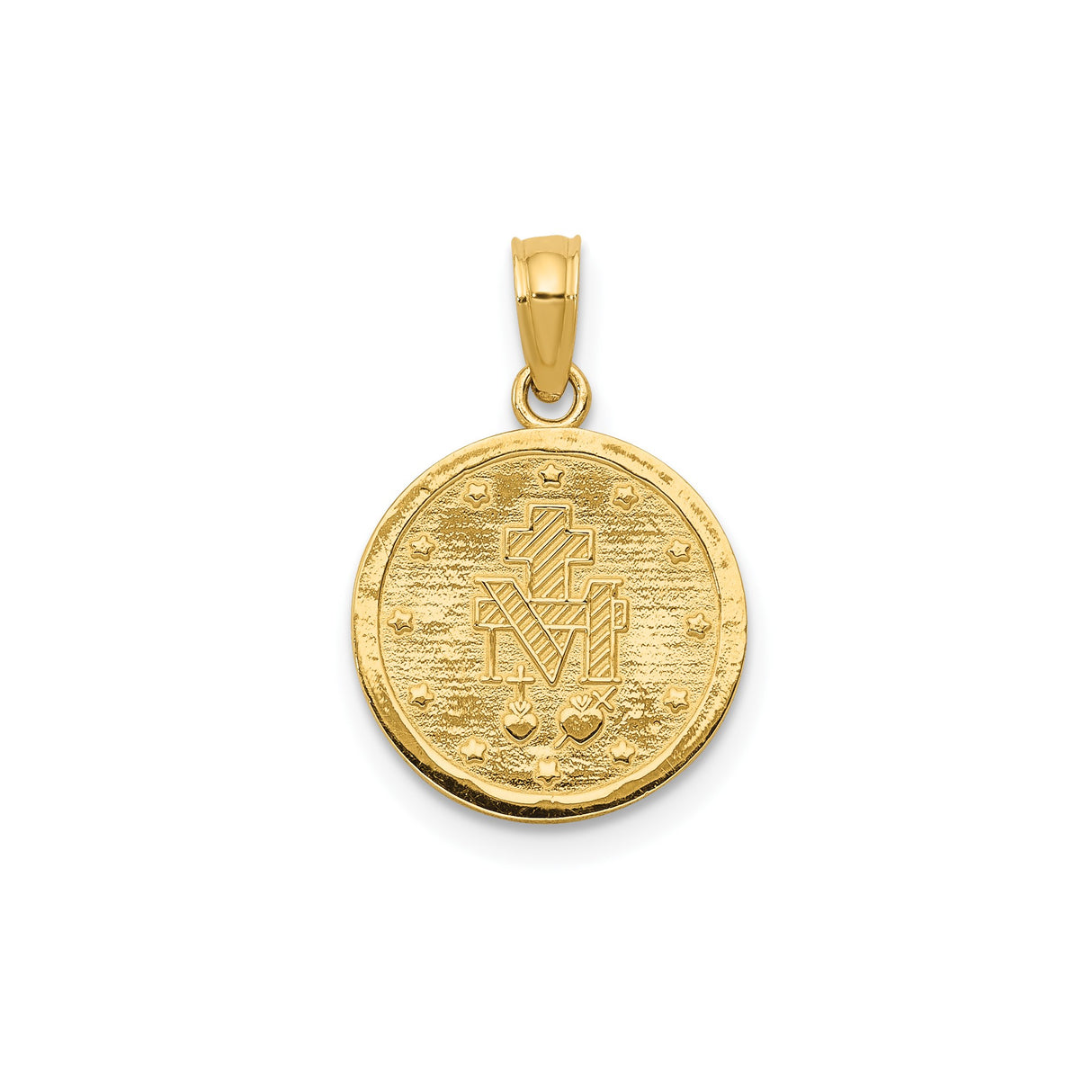 14k Yellow Gold Miraculous Medal Pendant, Virgin Mary Religious Charm for Women