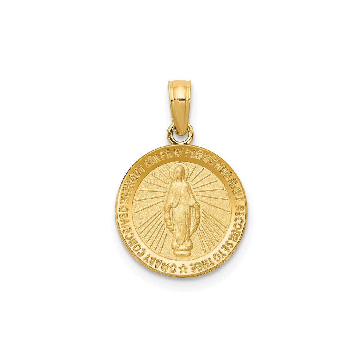 14k Yellow Gold Miraculous Medal Pendant, Virgin Mary Religious Charm for Women