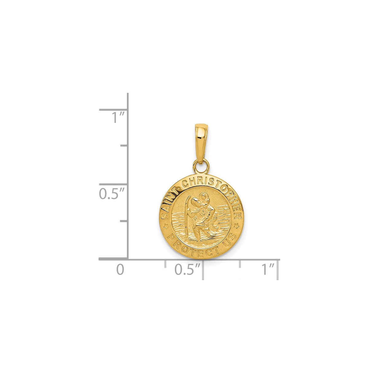 14k Yellow Gold Saint Christopher Medal Pendant, Travel Talisman Religious Charm with Matte Finish
