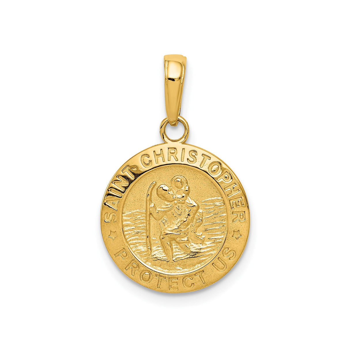14k Yellow Gold Saint Christopher Medal Pendant, Travel Talisman Religious Charm with Matte Finish
