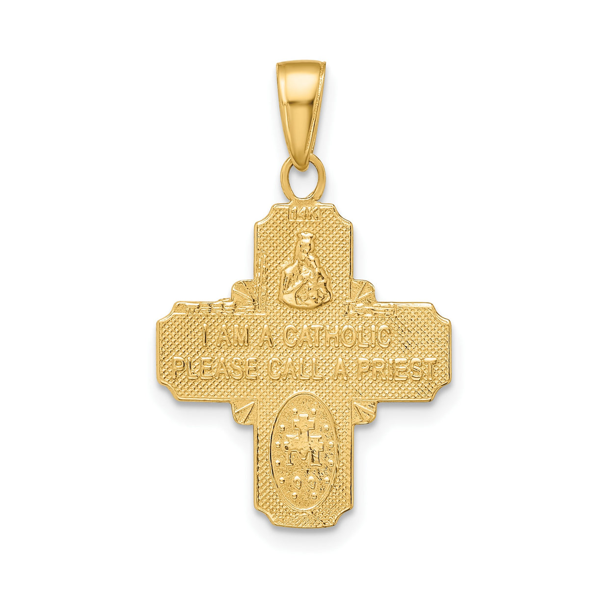 14k Yellow Gold Four-Way Cross Pendant with Sacred Heart, Saint Joseph, Virgin Mary, Miraculous Medal