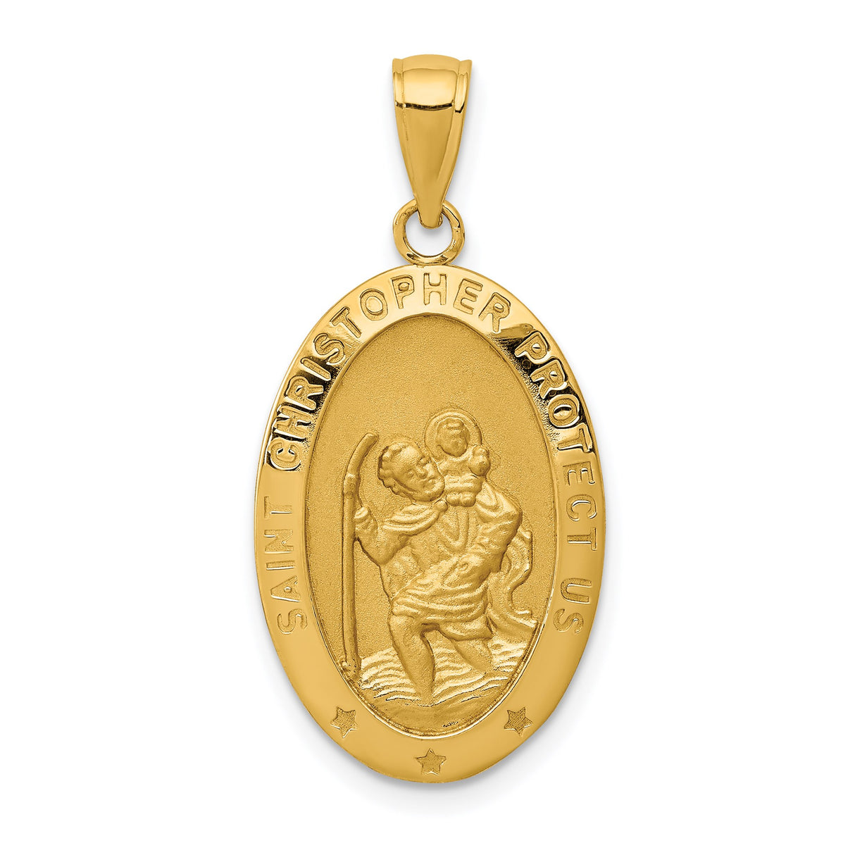 14k Yellow Gold Saint Christopher Oval Pendant, Religious Travel Protection Medal Charm