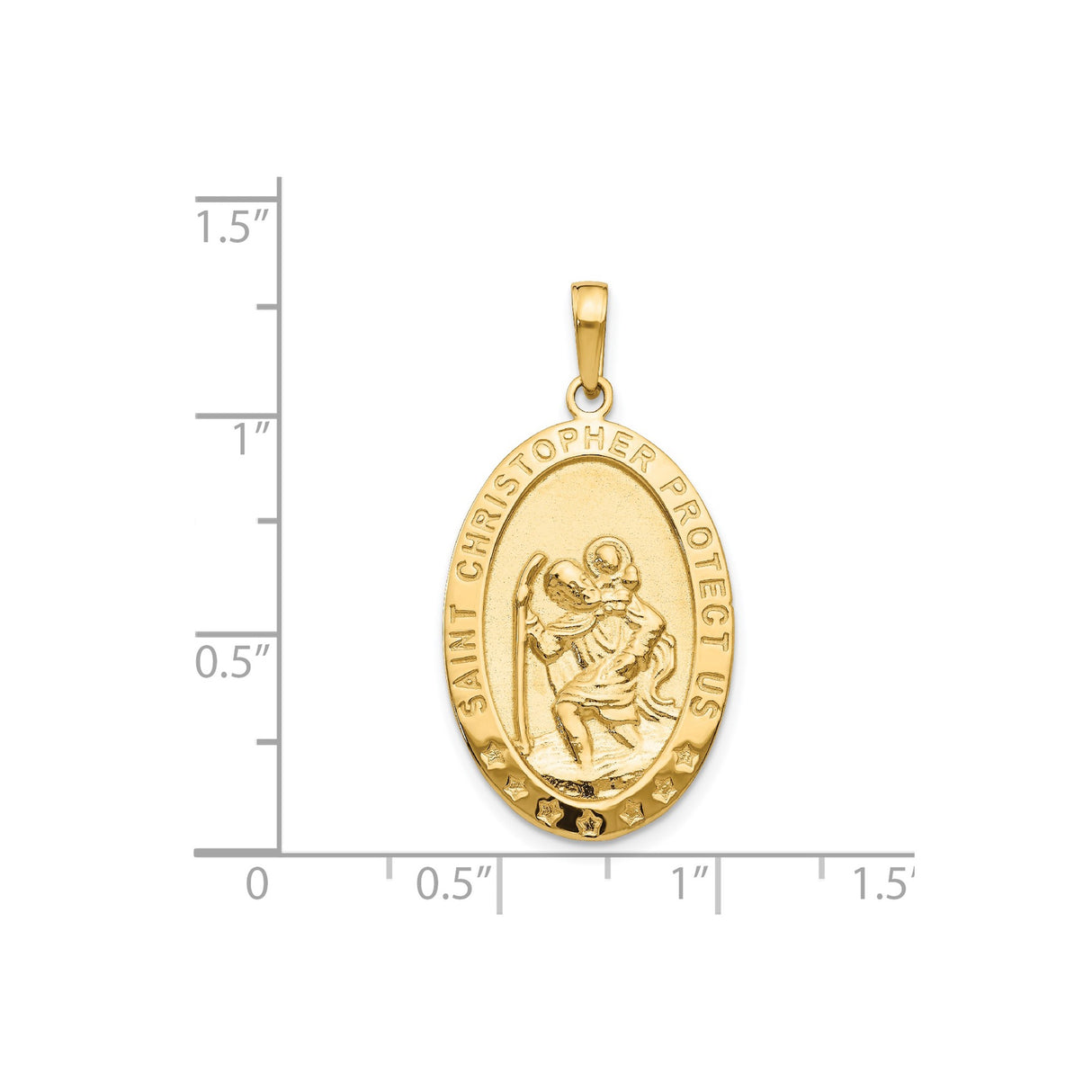 14k Yellow Gold Saint Christopher Oval Medal Pendant with Star Border