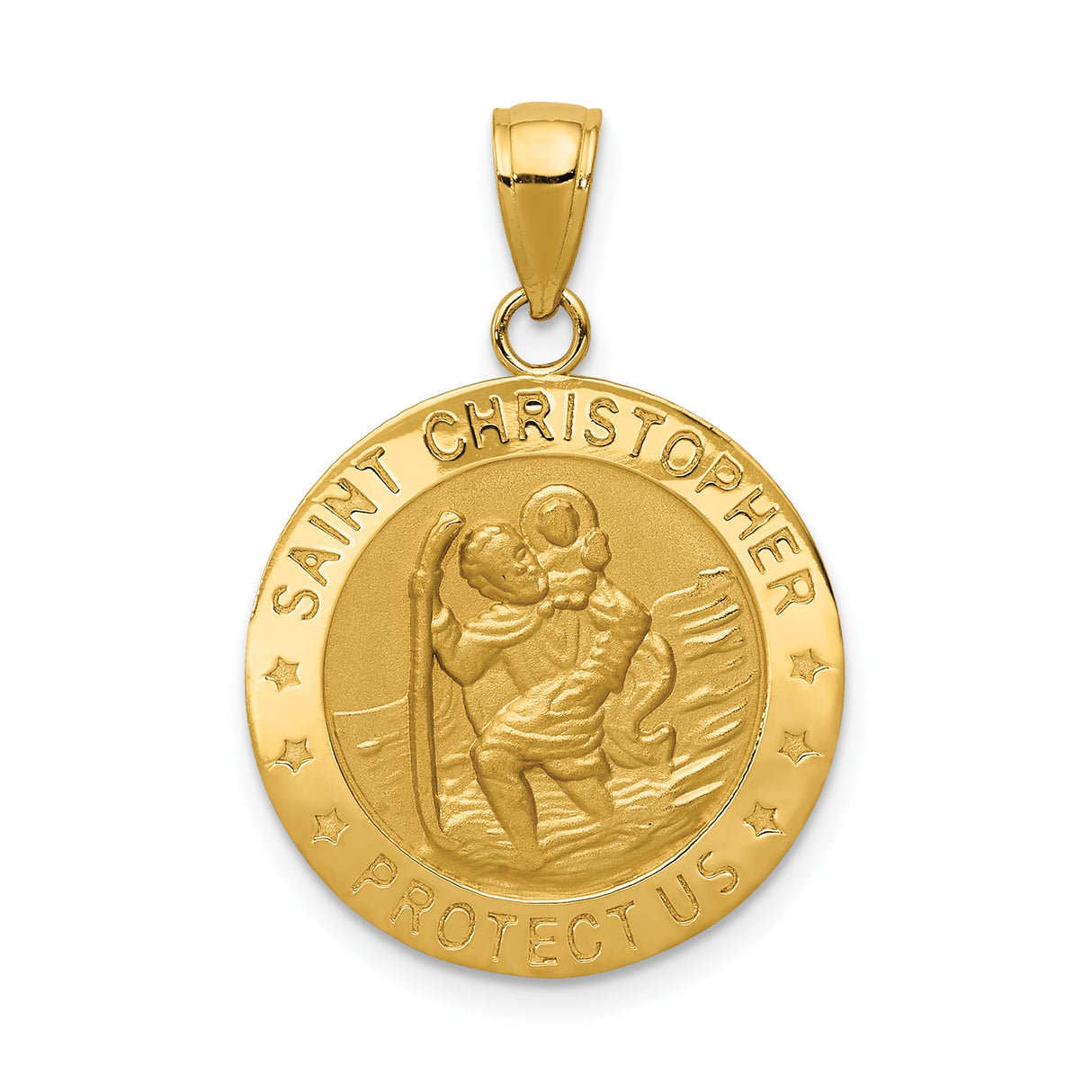14k Yellow Gold Saint Christopher Pendant, Religious Medallion Charm for Protection and Travel