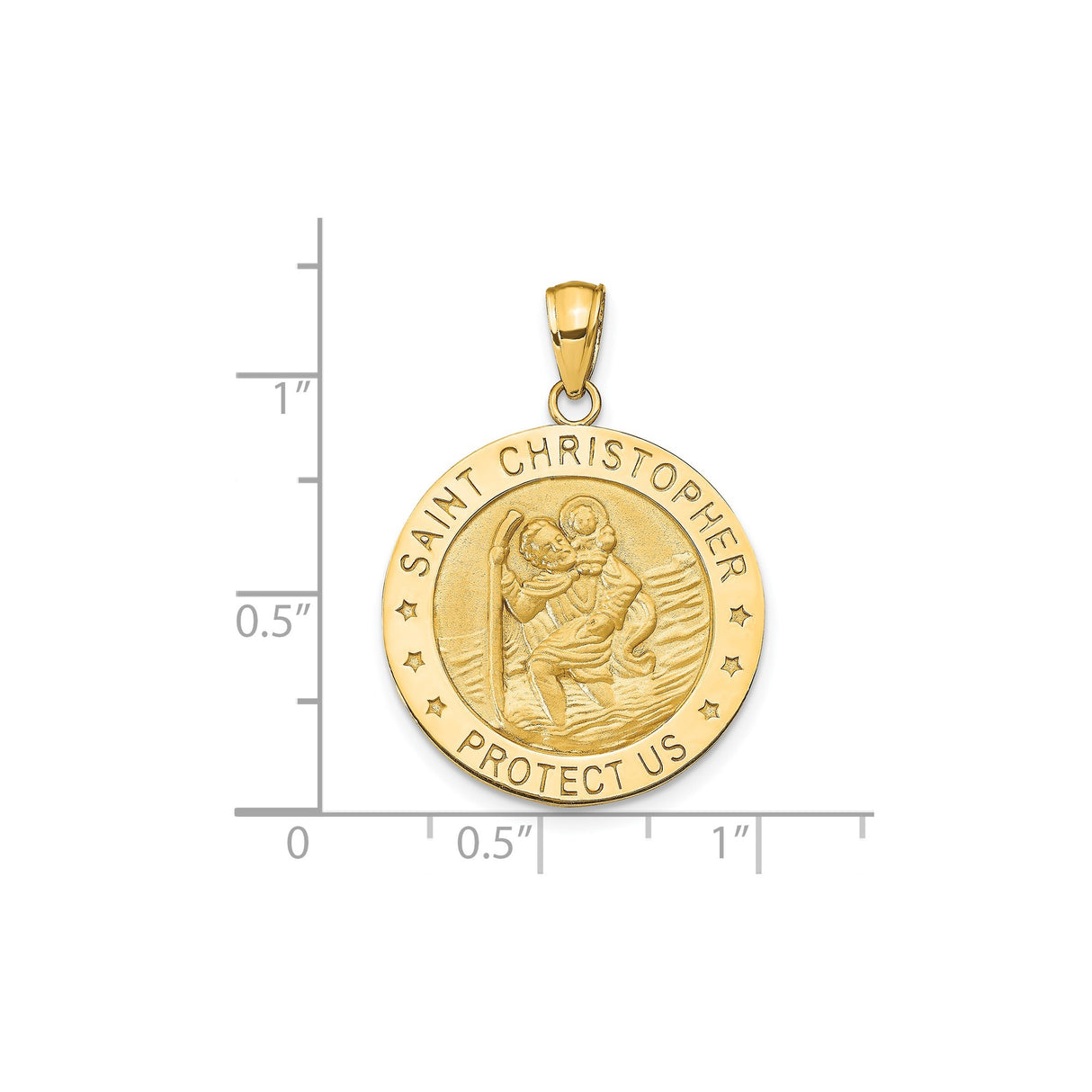 14k Yellow Gold Saint Christopher Pendant, Travel Protection Religious Medal for Men and Women