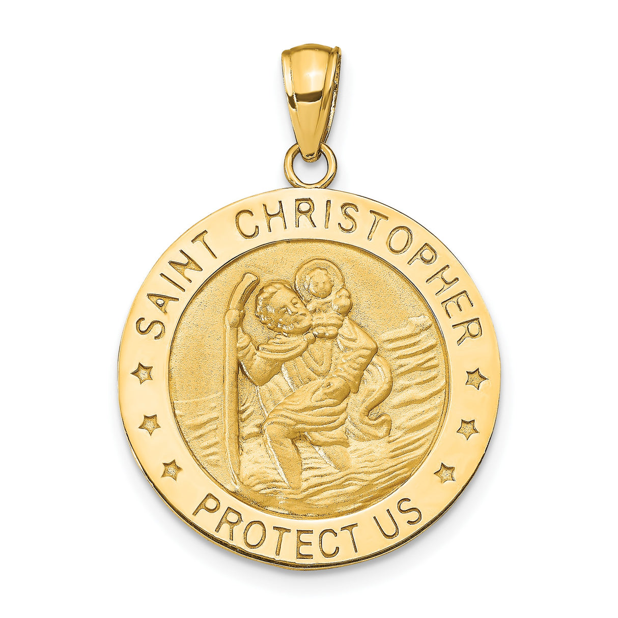 14k Yellow Gold Saint Christopher Pendant, Travel Protection Religious Medal for Men and Women