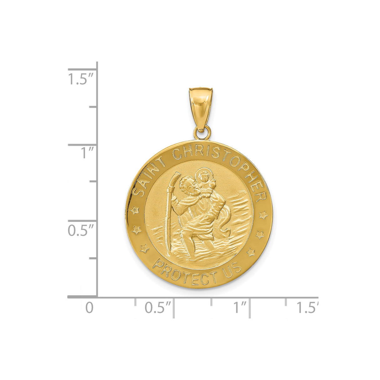 14k Yellow Gold Saint Christopher Medal Pendant with Matte Finish and Celestial Design