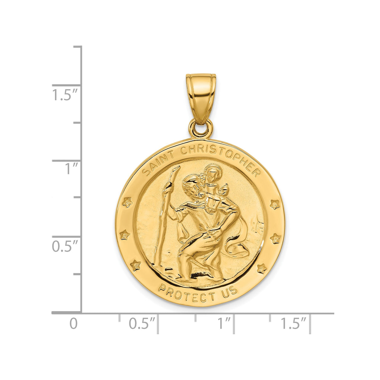 14k Yellow Gold Saint Christopher Pendant, Religious Travel Protection Medal
